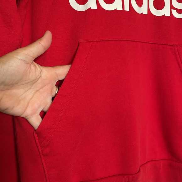 Youth L (18-20) Adidas hooded sweatshirt red/black graphic Kangaroo pouch/pocket - Picture 5 of 8
